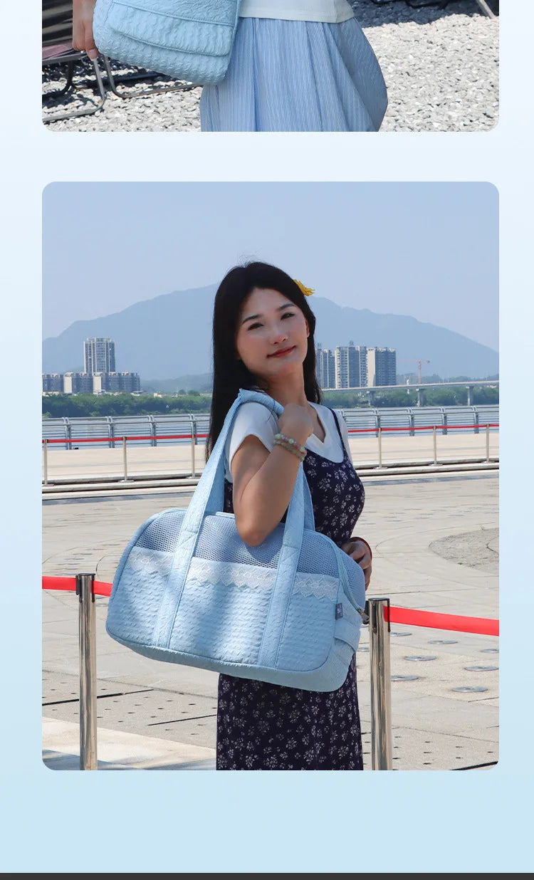 Pink Lace Cat Carrier Pet Backpack Breathable Small Dog Bag Shoulder Handheld Outing Pet Seat Carrier Pack Puppies Breathable