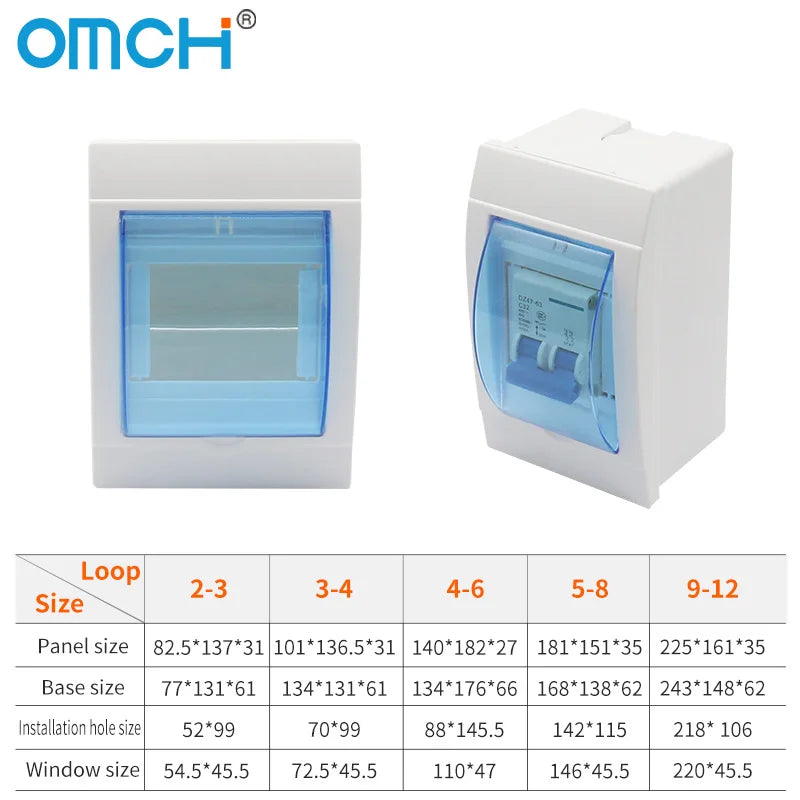 OMCH IP30 Indoor Distribution Box Plastic Consumer Unit Enclosure with Transparent Window ABS Plastic Power Distribution Box