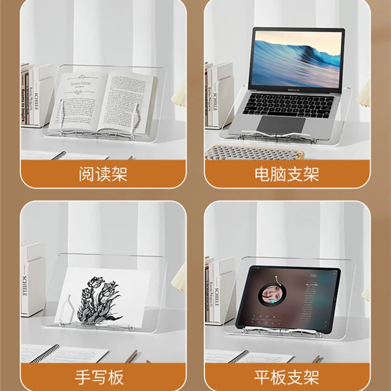 Acrylic Book Stand for Reading Hands Free Adjustable Book Holder to Prevent Neck Strain Foldable Desk Organizer for Study Office