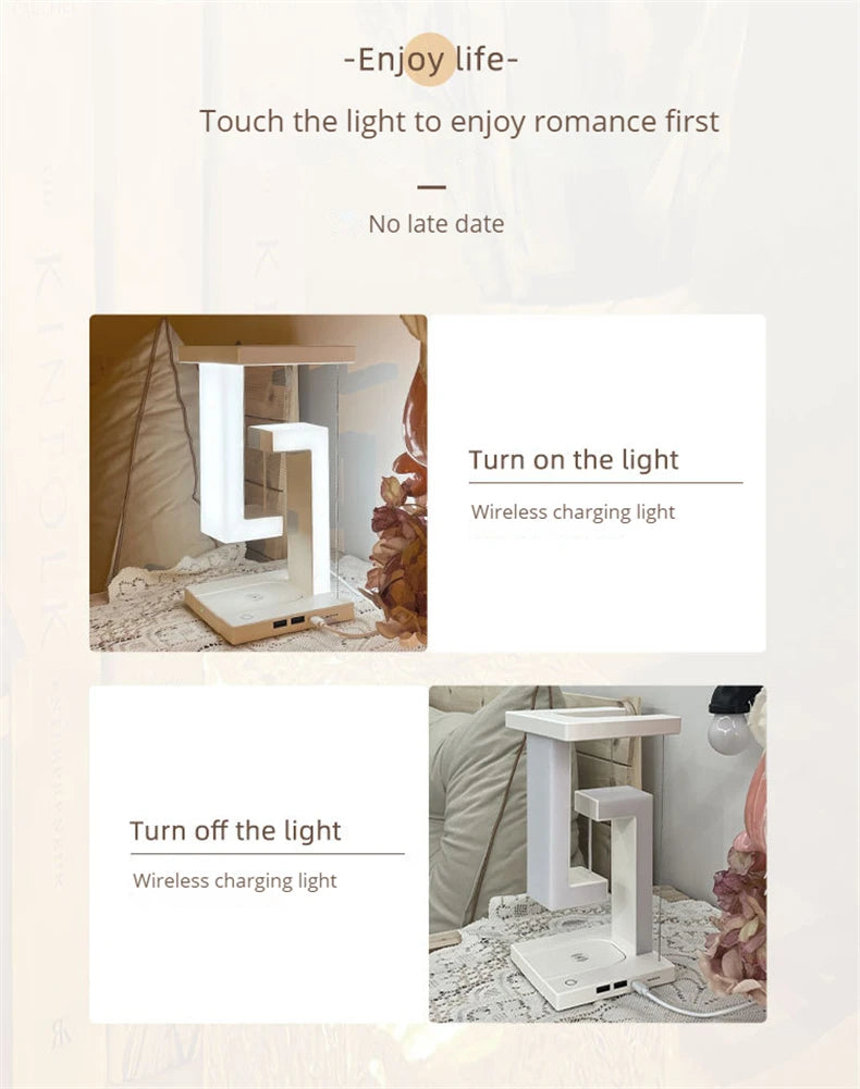 INS LED Night Light Anti-Gravity Physics Balance Suspension Table Desk Lamp Phone Wireless Charger Home Decor Bedside Lighting