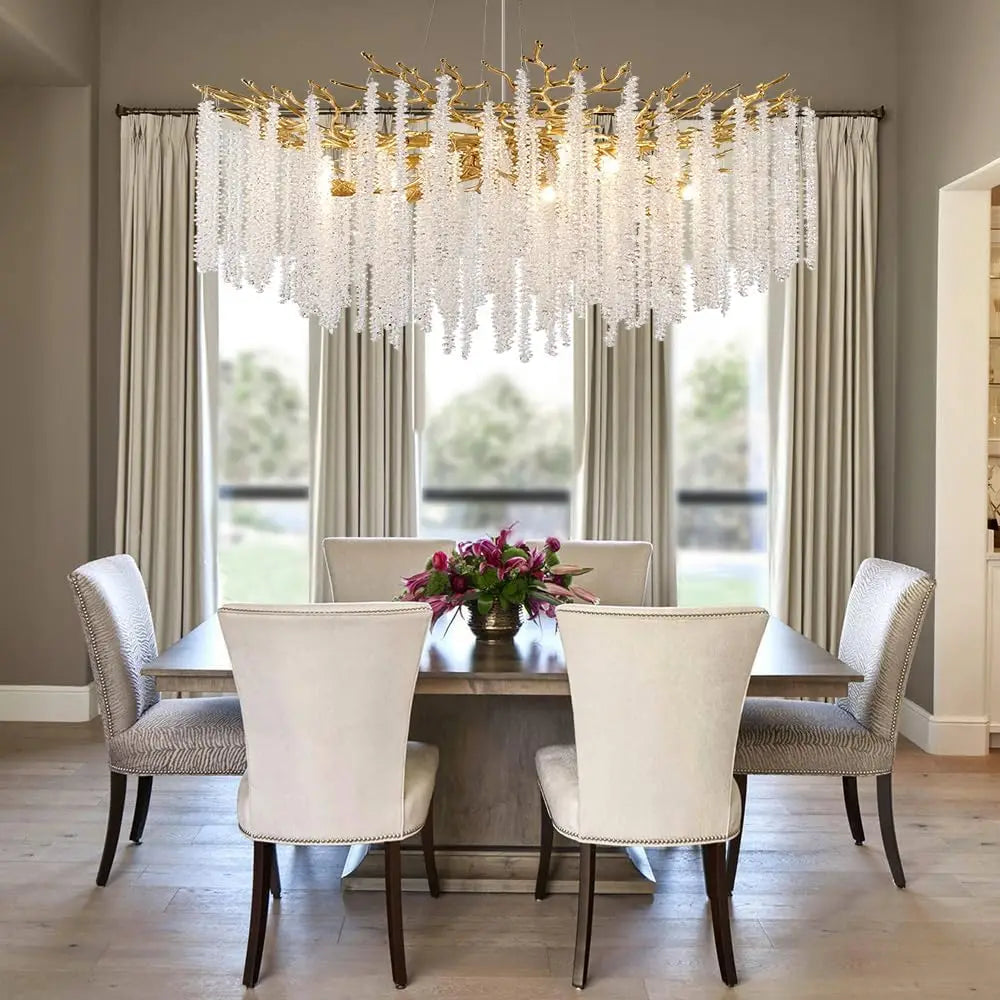 Artpad Luxury Round Crystal Chandelier Dining Room Bedroom Branch Crystal Hanging Pendant Chandelier for Kitchen Living Room