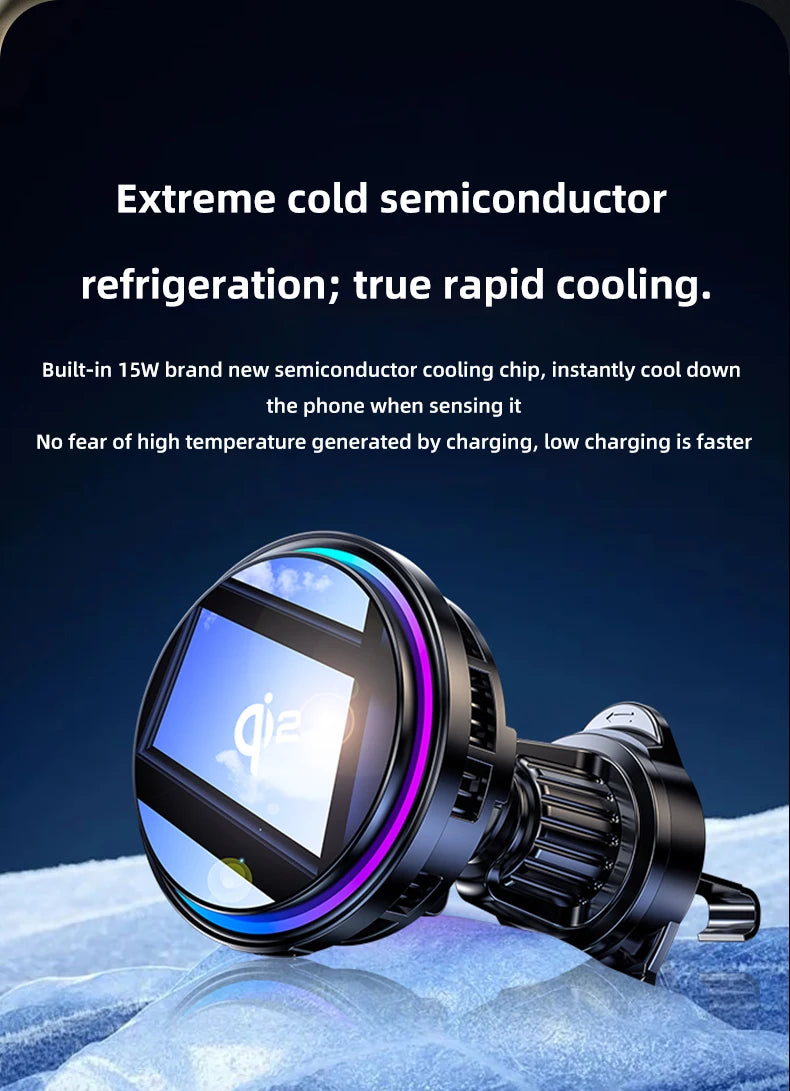 Tempered Glass 15W QI2 Wireless Charger ice Cooling Phone Holder For Magsafe iPhone 16~12 Magnet Cellphone Bracket Fast Charging