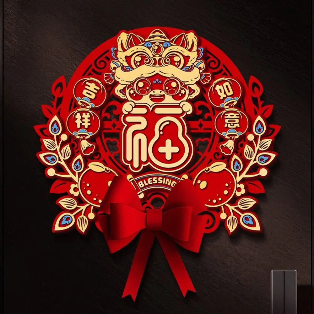 Chinese 2026 Horse Year Door Sticker Nonwovens Traditional Fu Character Sticker Blessing Cartoon New Year Wall Sticker