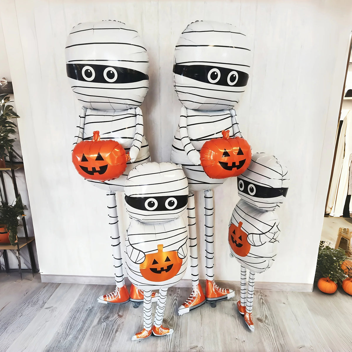 Handheld Pumpkin Mummy Aluminum Film Balloon White Orange Shaped Mummy Balloon Halloween Decoration Trick Party Decoration