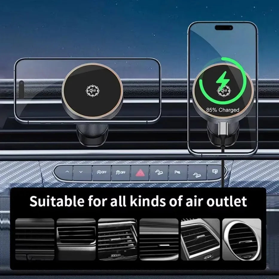 QI2 Real 15W Magnetic Car Wireless Charger Cooling RGB Light Clip Holder For Magsafe iPhone 16 15 14 13 12 Pro Max Fast Charging