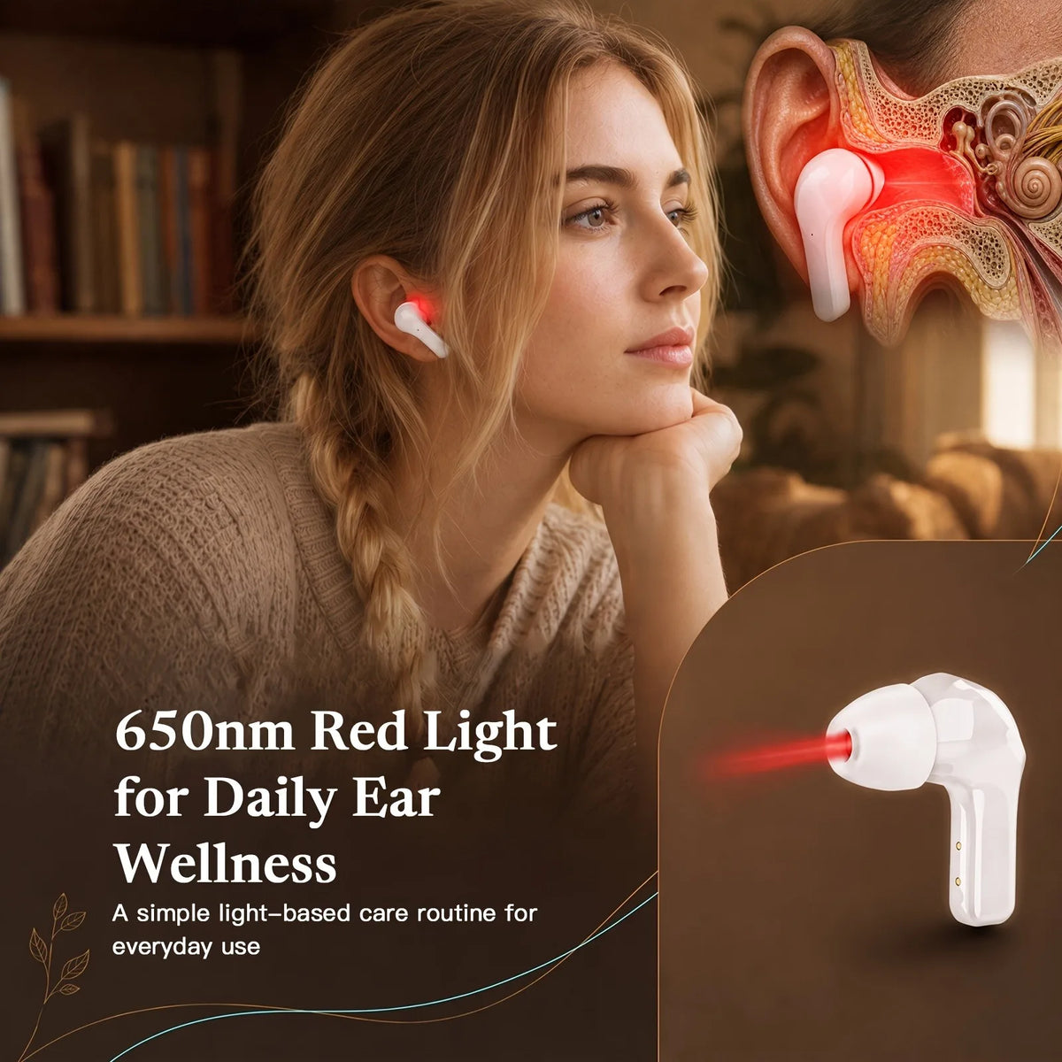 Cordless 650nm Ear Light Device for Tinnitus Otitis Media