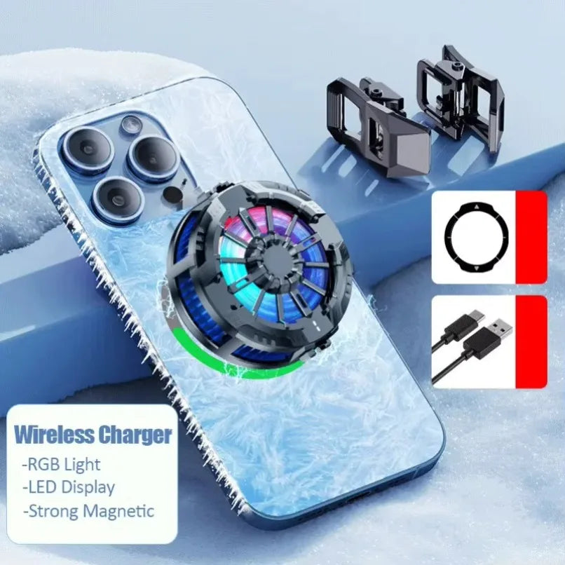 Coooler Fan Magnetic Wireless Charger Phone Back Clip Radiator RGB Light For Magsafe iPhone 16 15 14 13 12 Pro Max Fast Charging