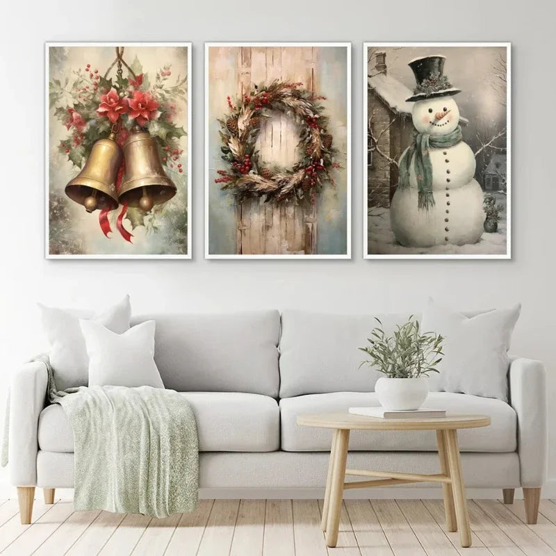 Vintage Holiday Christmas Santa Claus Winter Gingerbread Сottage Wall Art Posters Prints Canvas Painting for Room Home Decor