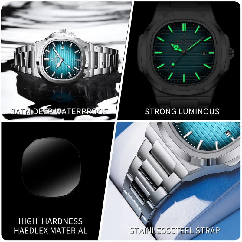 Luxury Military Man Watch Square Waterproof Luminous Date Week