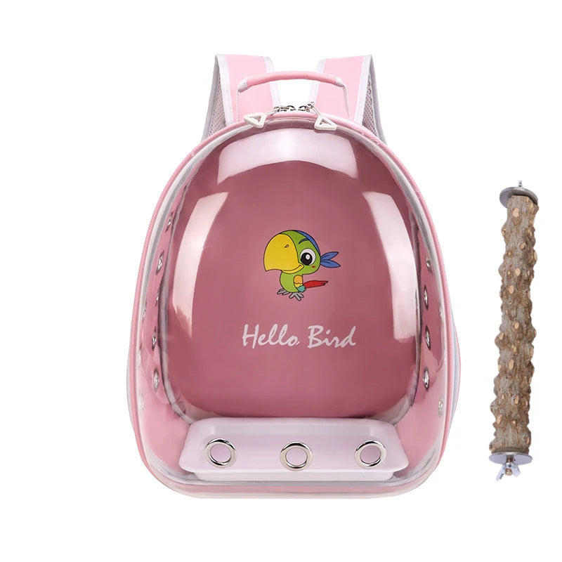 Portable Bird Cage with Prech Feeder and Tray, Acrylic Pet Backpack Bag, Parakeet, Cockatiel, Parrot, Bunny, Travel