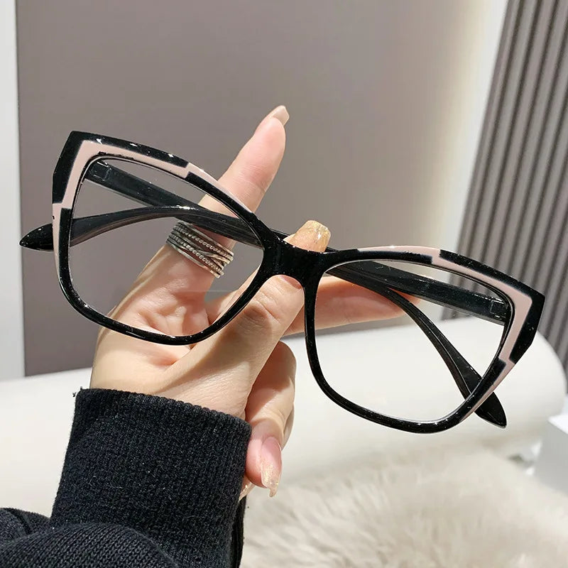 2024 Anti-blue Light Women Cat Eye Eyewear Luxury Metal Frame Oversized Optical Spectacle Eyeglasses Female Vintage Glasses