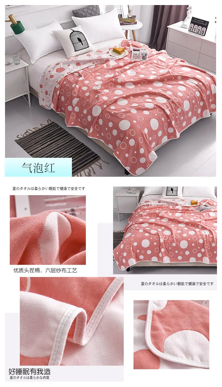 High Quality Cotton Sheet Six Layer Gauze Towel Quilt Summer Cool Blanket Children's Baby Blanket Adult Blanket Bedding