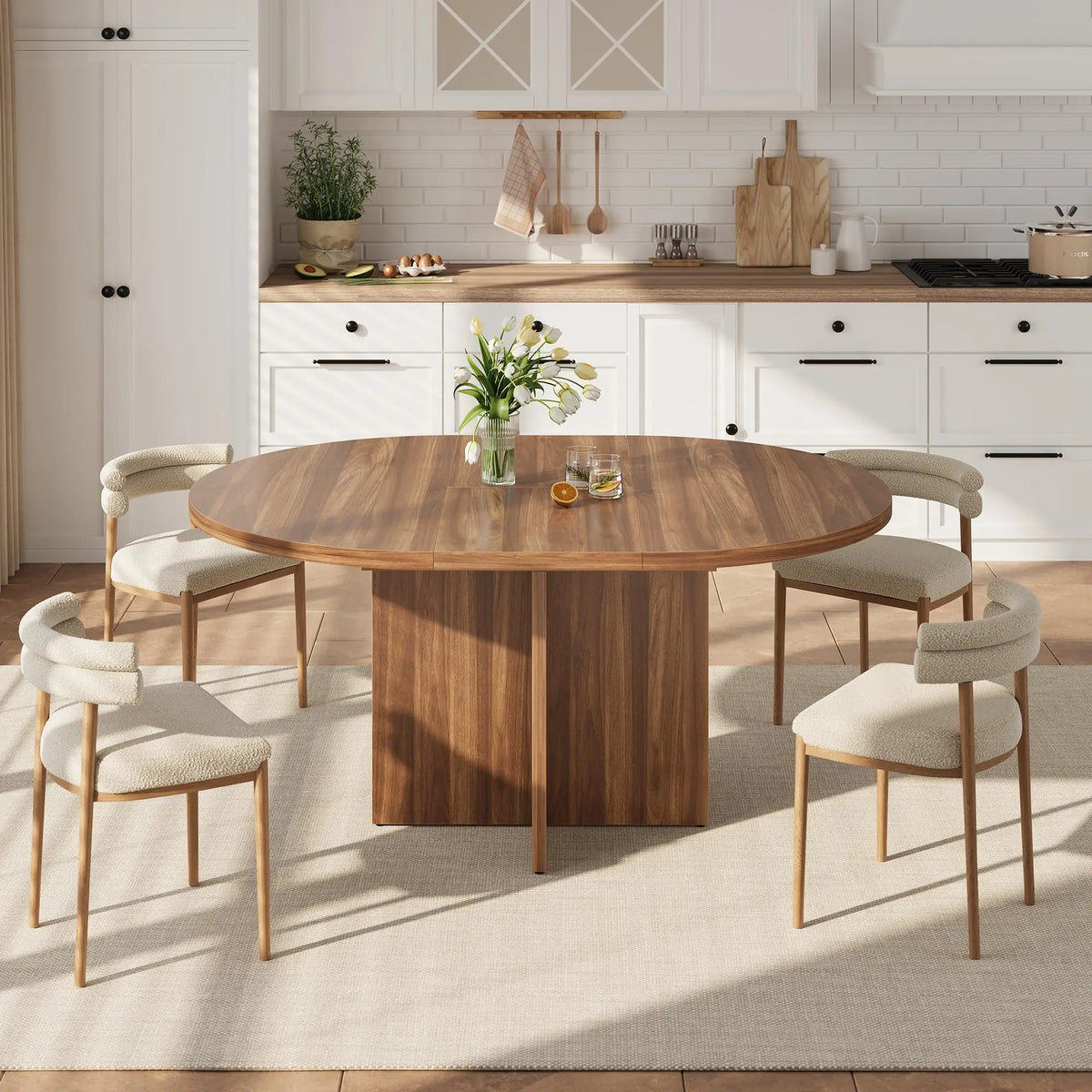 Extendable Round Dining Table, Seats 4-8