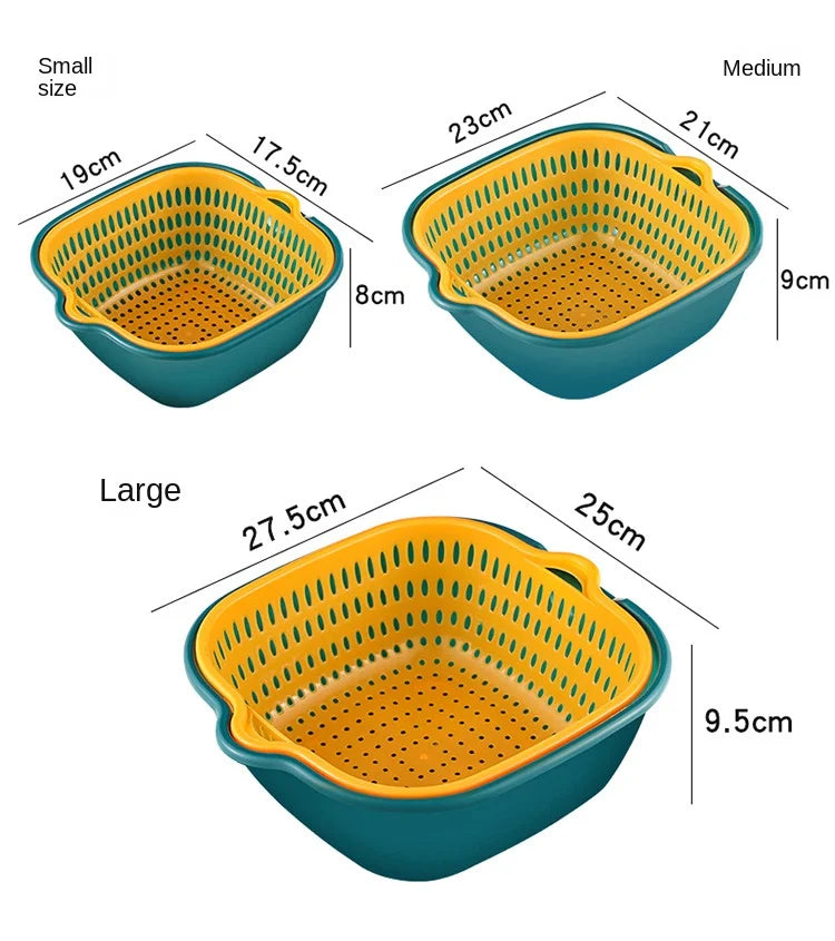 Drain Basket Kitchen Storage Double-layer Household Vegetable Basket Fruit and Vegetable Basket Basin