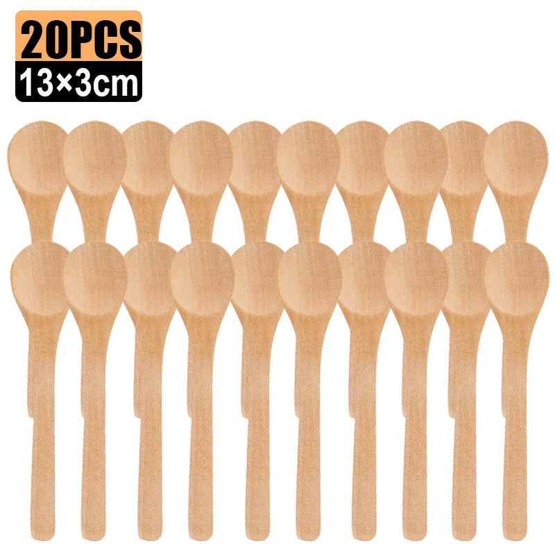 20/1Pcs Natural Wood Spoons Long Handle Soup Stirring Spoons Coffee Milk Teaspoon Scoops Home Kitchen Tableware Cooking Tools