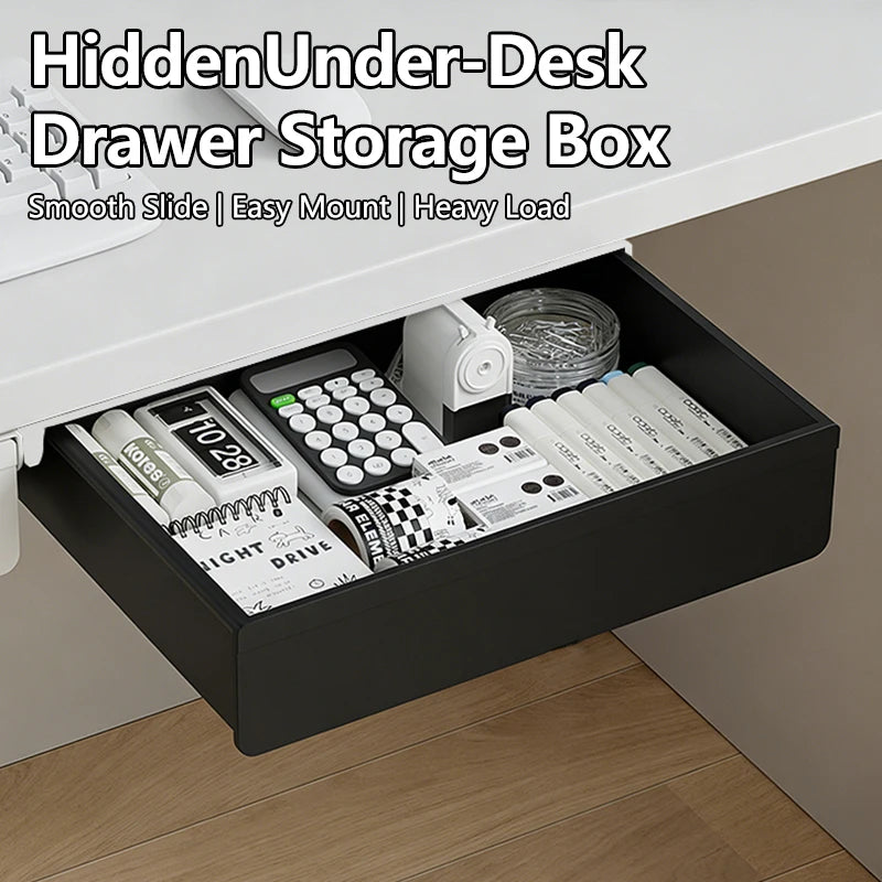 Black Under Desk Hidden Storage Drawer Organizer No Drill For Office Supplies Chargers And Stationery