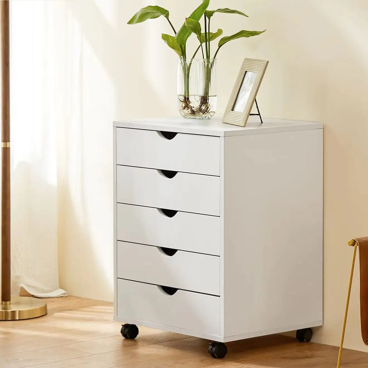 JHK Wood Nightstand Cabinet 5 Drawers Waterproof Surface Storage