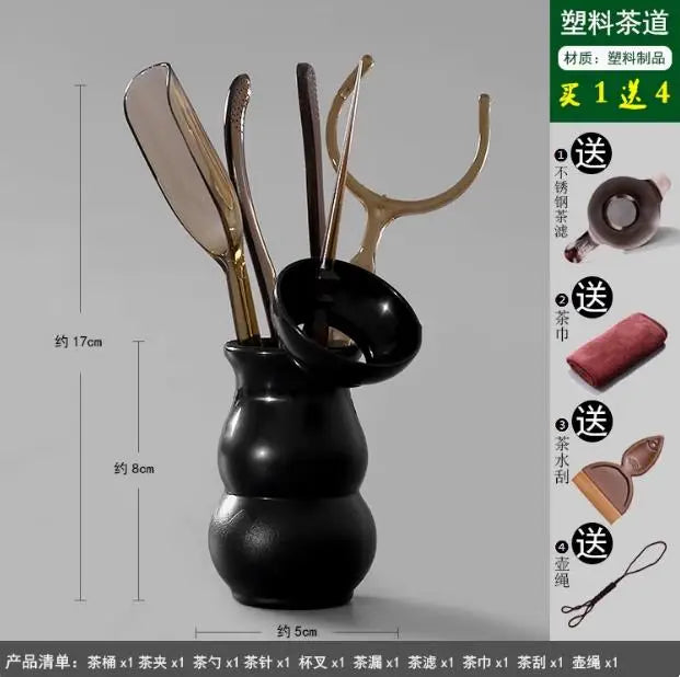 Kungfu Tea Set Accessories, Tea Ceremony, Six Gentlemen Whole Set, Black Sandalwood, Solid Wood Tea Clip, Bamboo Tweezers