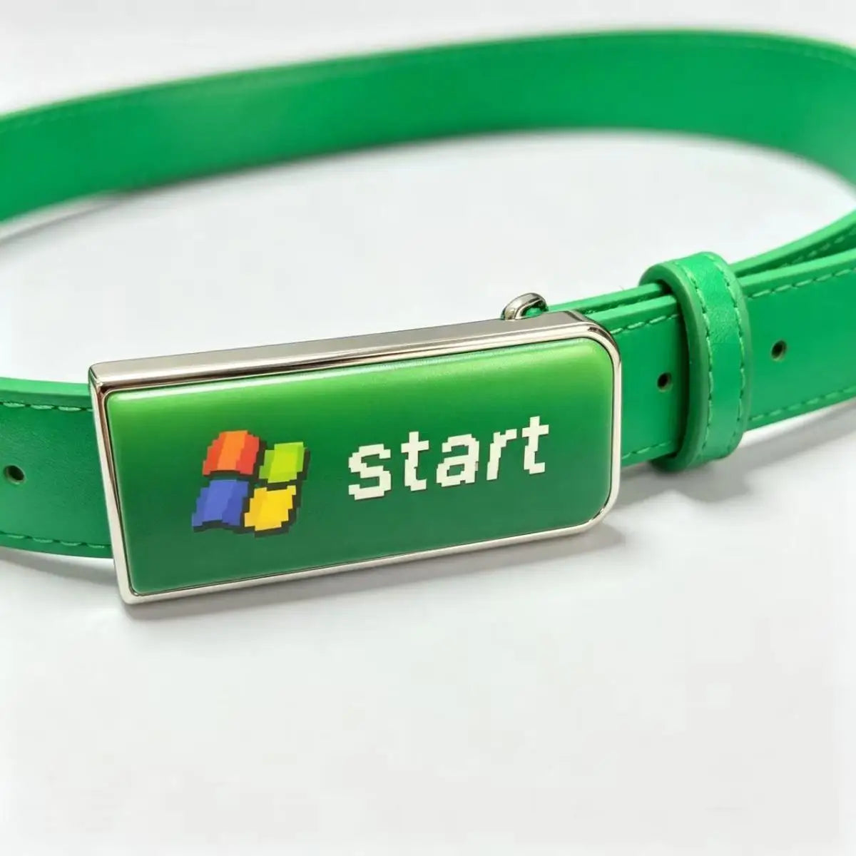Y2K Unisex PU Waist Belt Retro Computer Pixel Start Button Square