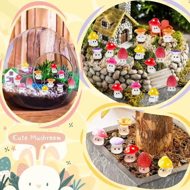24/48pcs Mini Mushrooms Luminous Cute Tiny Mushroom Figurine for