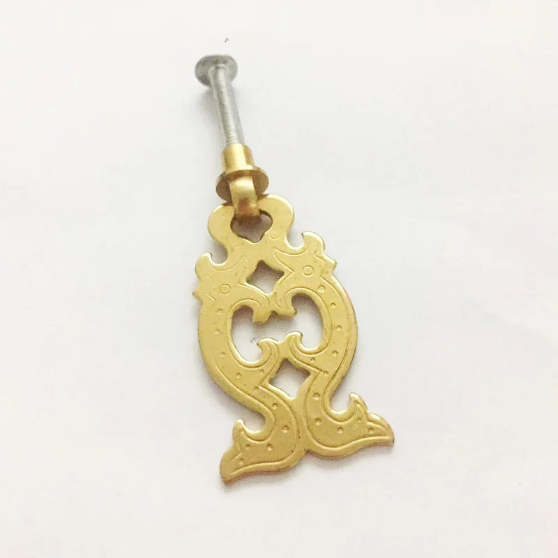 Vintage Fish Shape Small Brass Cabinet Knobs And Handles Handmade Ring Pull Drop Closet Drawer Door Furniture handles