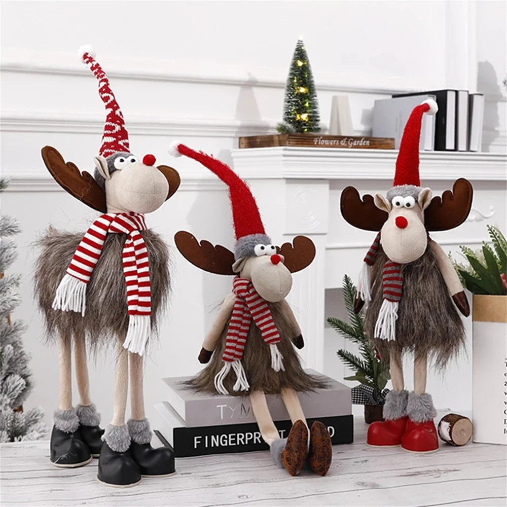 Christmas Large Standing Elk Dolls Navidad Figurine Ornaments With Lights Reindeer For Xmas Kid Gift 2023 New Year Home Decor