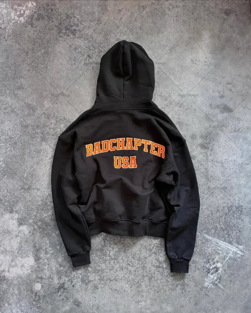 Hoodie Men American Hip Hop Casual Sweatshirt Harajuku Retro Fashion Street Clothing Pants Classic Letter Print Zipper Set