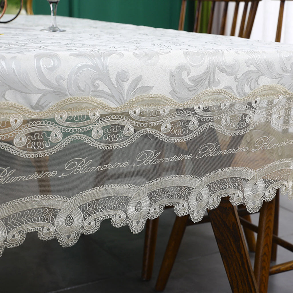 Battilo Luxury Tablecloth White Rectangle Table Cloth Lace Patchwork Waterproof Table Cover For Dining Table Kitchen Cloth Decor