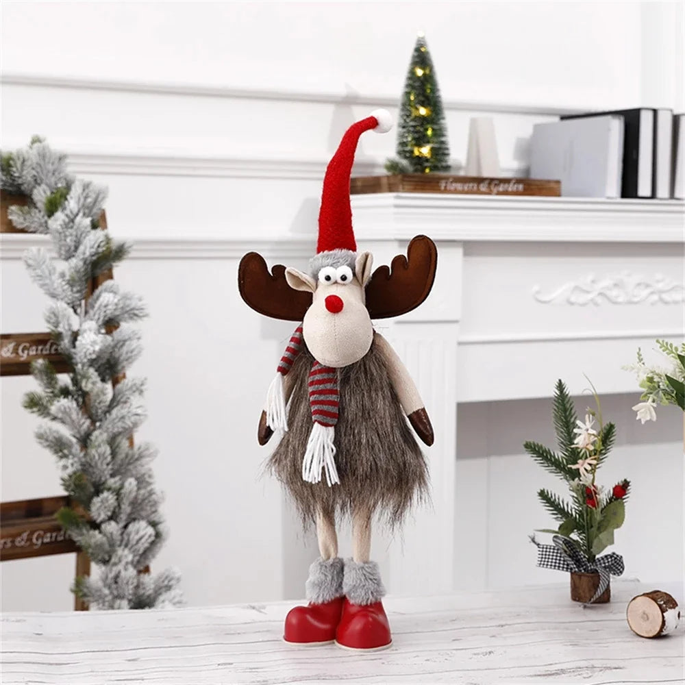 Christmas Large Standing Elk Dolls Navidad Figurine Ornaments With Lights Reindeer For Xmas Kid Gift 2023 New Year Home Decor