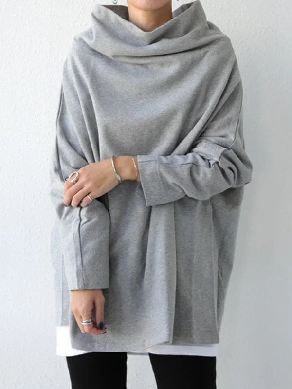 Missuoo Women's Black Turtleneck Oversized Blouse 2026 Summer Casual Loose Long Sleeve Asymmetric Hem T-shirt Top
