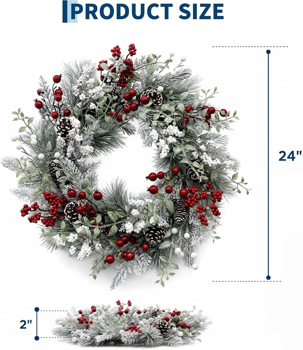 Garvee Elegant Snowy Pinecone Berry Christmas Wreath LED PVC