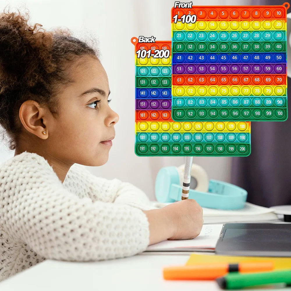 1-200 Numbers Counting Math Fidget Toys, Rainbow Silicone Push Bubble Educational Math Games Toys for Preschool Kids