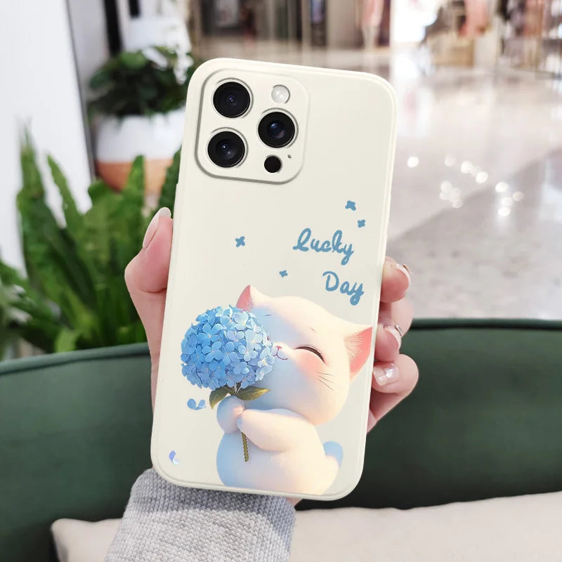 Blue Silk Cat Phone Case for IPhone 18 Pro Max Liquid Silicone
