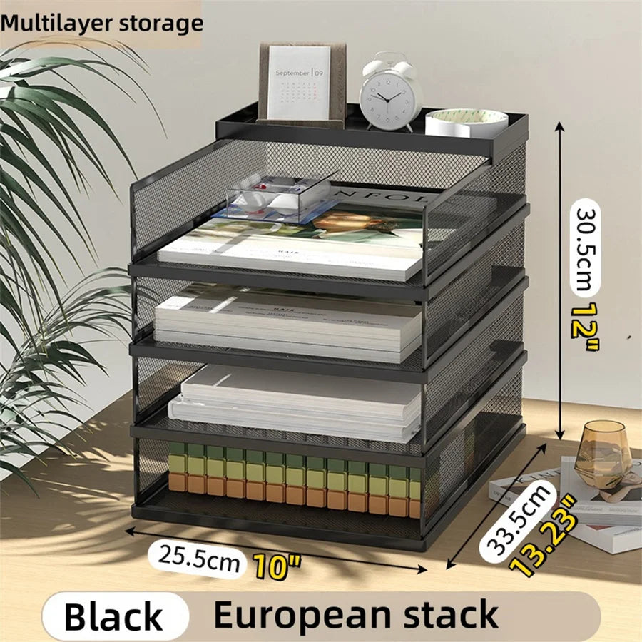 Metal Mesh Desk Organizer Box Office A4 Paper Organizer Document File Letter Book Pen Brochure Filling Tray Rack Shelf Carrier