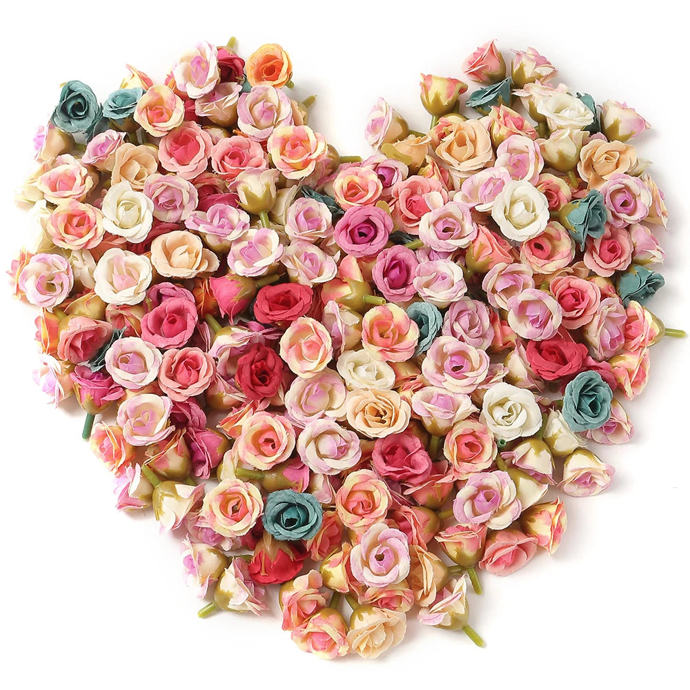 100Pcs Mini Silk Rose Artificial Flowers Head Fake Flowers For Home Decor Wedding Decoration DIY Bride Wreath Gifts Accessories