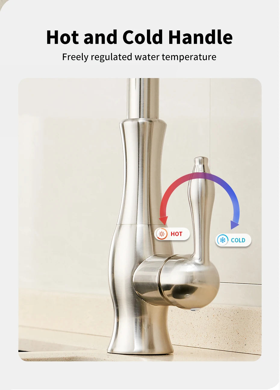 Kitchen Faucets Silver Single Handle Pull Out Kitchen Tap Single Hole Handle Swivel 360 Degree Water Mixer Tap Mixer Tap 866011