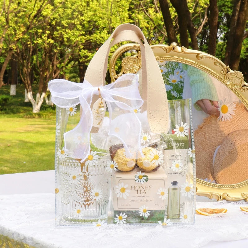 1-20pcs Transparent Bag Candy Bags Daisy Printed Gift Package Bag Picnic Storage Bag Mother's Day Wedding Easter Sweets Bags