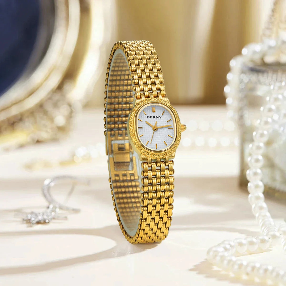 BERNY Golden Women Wristwatch Small Dial Ladies Gold Watch
