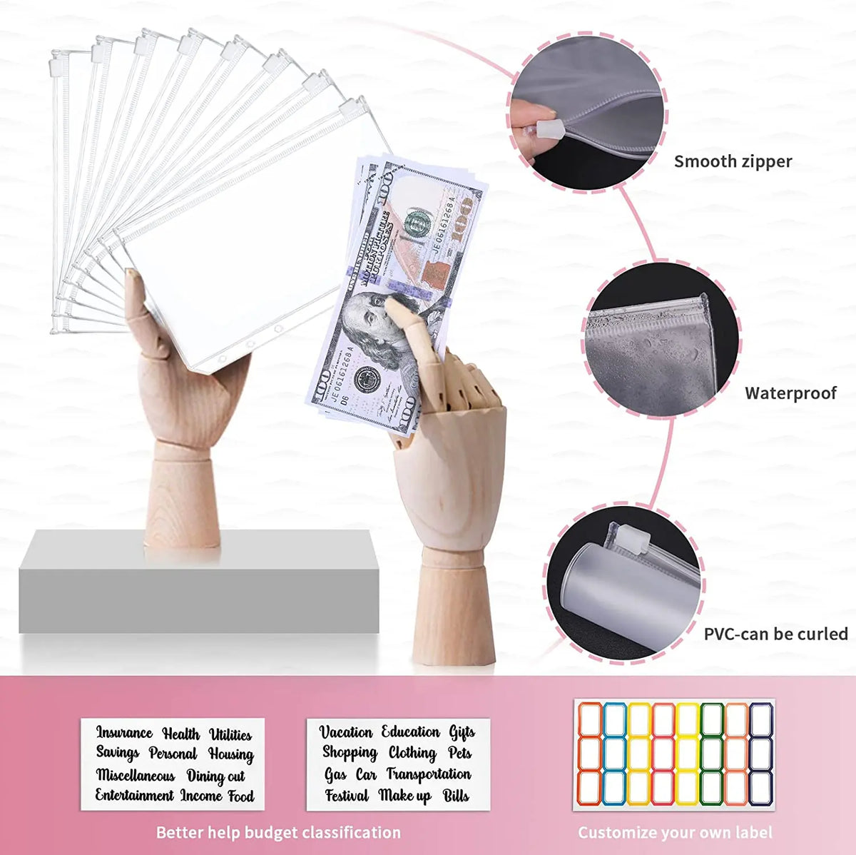 A6 Money Saving Organizer PU Leather Budget Binder Marble
