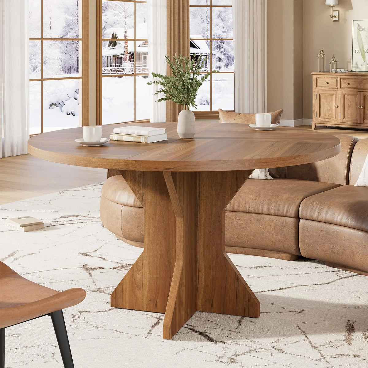 47-Inch Round Pedestal Dining Table, Modern