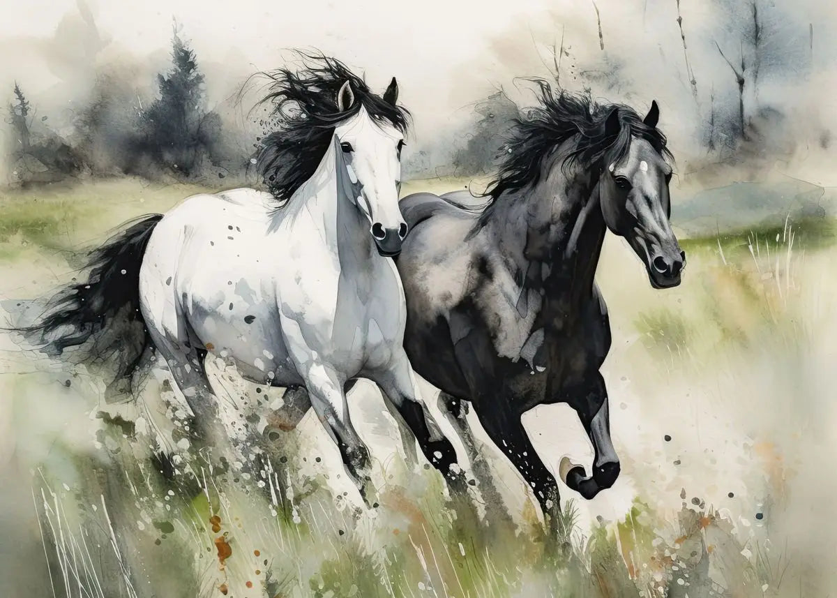 Handsome Horse Watercolor Painting Canvas Poster Animals Wall Art Pictures for Living Room Bedroom Playroom Modern Home Decor