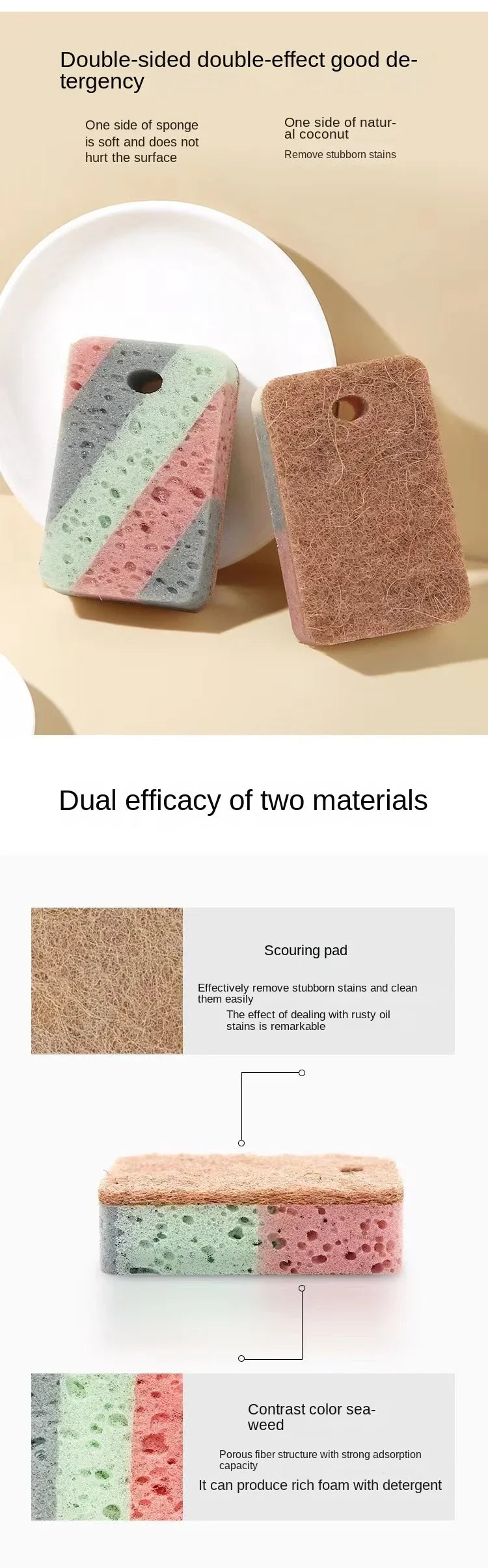 Natural Dish Scrubbing  Kitchen Cleaning Sponge Rub Wood Pulp Cotton Dishwashing Sponge Scouring Pad Kitchen Rag Dish Cloth