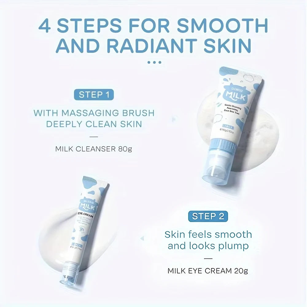 7 Pack Milk Skin Care Kit: Moisturizing Body Cleansing Milk, Body Scrub, Hand Products, Eye Cream and Storage Bag