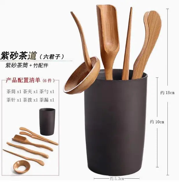 Kungfu Tea Set Accessories, Tea Ceremony, Six Gentlemen Whole Set, Black Sandalwood, Solid Wood Tea Clip, Bamboo Tweezers