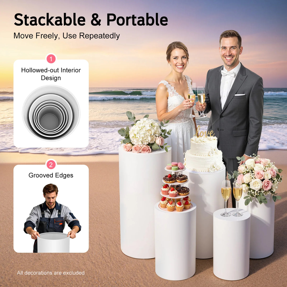 Cylinder Cake Display Stand Set Round Cylindrical Dessert Display