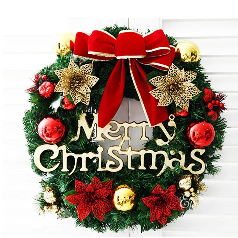 30cm Artificial Christmas Wreath For Front Door Red Bow Bell Christmas Wreath Door Hanging Window Ornaments Christmas Decoration