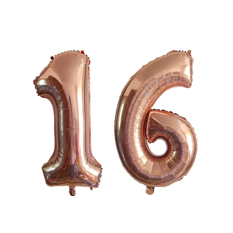 2pcs 32inch Rose Gold Balloon Number Banner 18 25 30 40 50 60 Birthday Party Decoration Kids Adult Anniversary Digit Foil Ballon