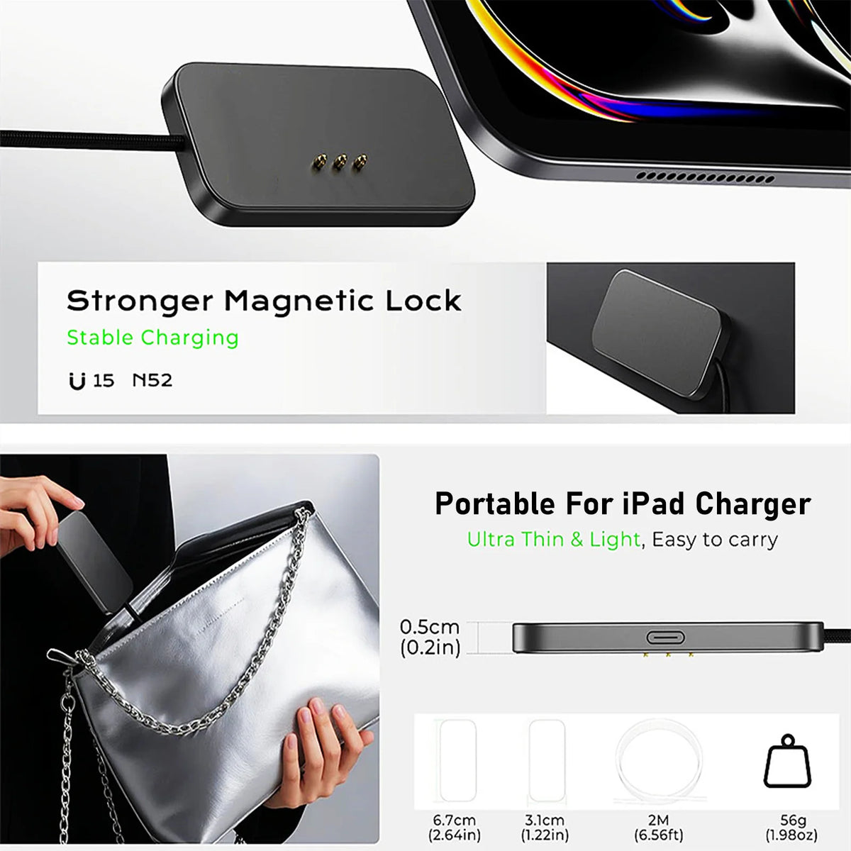 For iPad Pro Magnetic Wireless Charger Aluminum Alloy Fast Charging Smart Chargers With 2m Cord For iPad Pro 13"/11"/12.9"/10.9"