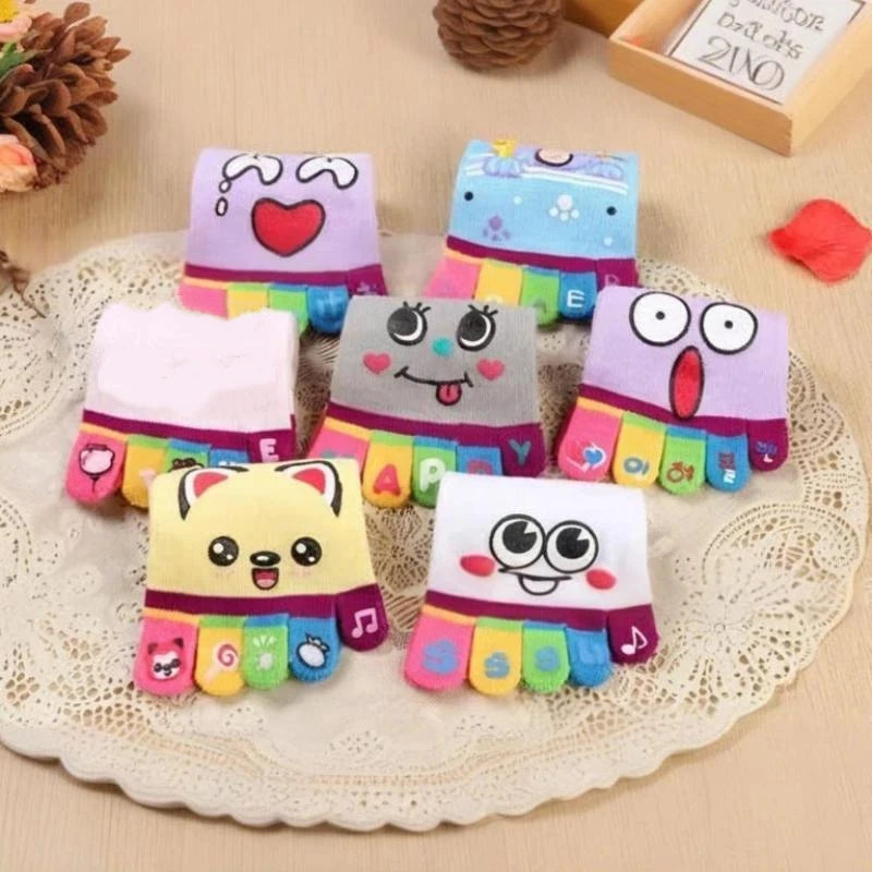 NEW Cute Cartoon Five-toed Crew Finger Socks, Breathable Short Cotton Socks for Casual Wear, Novelty Toe Socks with Funny Design
