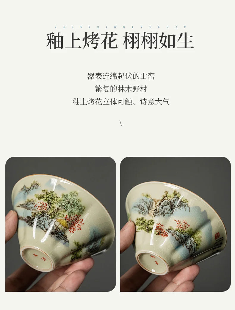 Jingdezhen-Ceramic Tea Cup with Bamboo Hat, Traditional Handmade Tea Ware, Single Bowl, Kung Fu Tea with Lid, Sancai Gaiwan